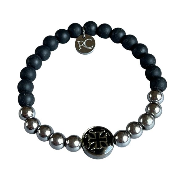 Rustic Cuff Petite Silicone and Stainless Beaded Stretch Bracelet - Picture 1 of 1